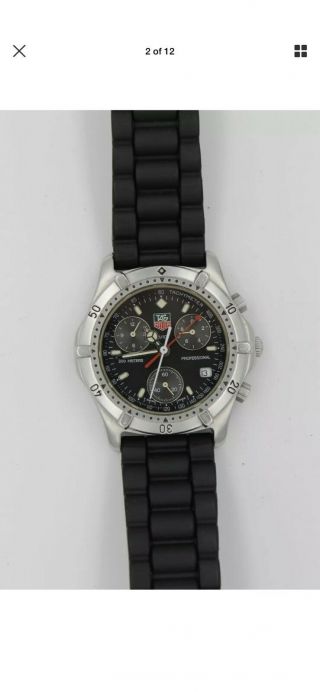 Tag Heuer 2000 Ce1116 Black Professional Watch Mens Chronograph Silver Ss Rubber