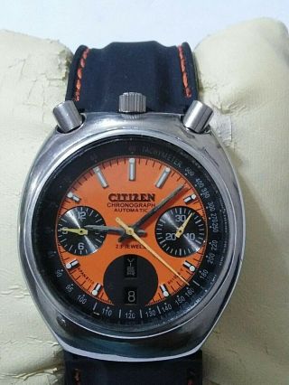 Vintage Reloj Citizen Bullhead Chronograph Cal.  8110.  Dial Naranja,  AÑos 70
