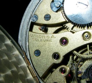 UNION S.  A.  SOLEURE Antique 1930 ' s Large Wristwatch Deco Metal Dial 11