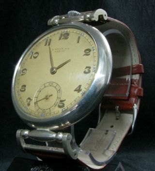 UNION S.  A.  SOLEURE Antique 1930 ' s Large Wristwatch Deco Metal Dial 2