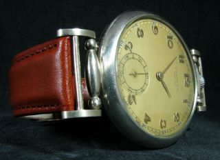 UNION S.  A.  SOLEURE Antique 1930 ' s Large Wristwatch Deco Metal Dial 3