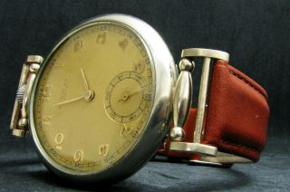 UNION S.  A.  SOLEURE Antique 1930 ' s Large Wristwatch Deco Metal Dial 4