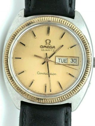 Omega Constellation Day Date Two Tone Gold Stainless Steel Dial Running
