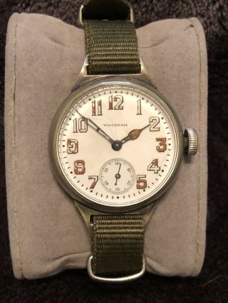 Vintage Wwi Waltham Military Trench Watch - Rare 14kt Guilloche Case - 15j Runs
