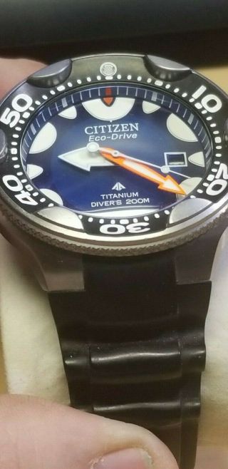 Citizen Eco - Drive Orca Titanium Watch Blue Dial Rubber Black Strap