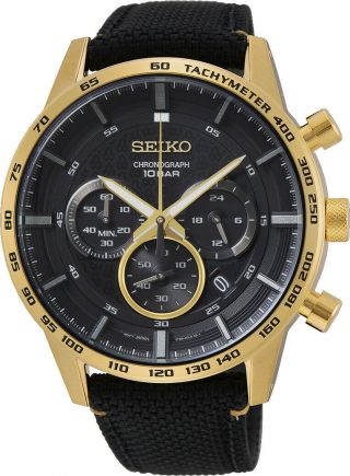 Seiko 50th Anniversary Black And Gold Chronograph Mens Watch Ssb364p