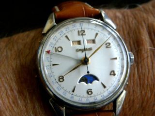 Triple Calendar Moonphase Crystaq Swiss Vintage Watch 1950 