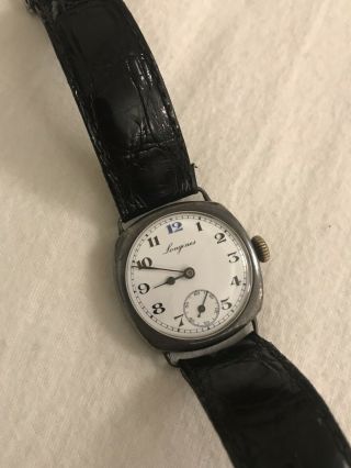 Vintage Gents Longines Officers Trench Watch Solid Silver