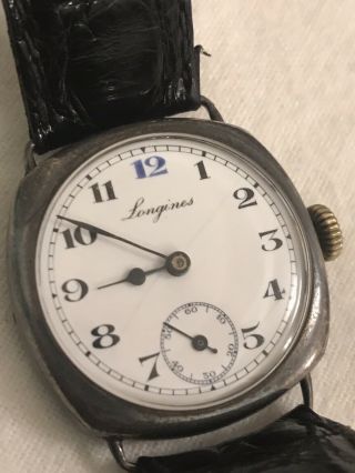 Vintage Gents Longines Officers Trench Watch Solid Silver 3