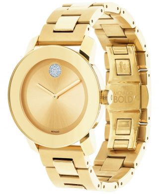 Movado Bold 3600104 Gold Ion Plated Stainless Steel Crystal Dot Ladies Watch