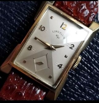 Vintage Stunning Lord Elgin,  Champagne Dial,  Glass,  And Too Envy Colored Band.
