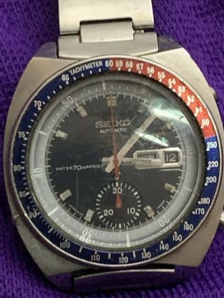 Seiko Automatic Chronograph Watch 6139 6005 Blue Face (but)