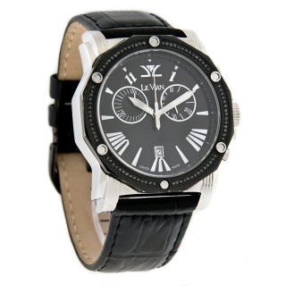 Levian Soho Ii Black Diamond Swiss Quartz Chronograph Leather Band Watch Zag 150