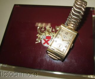 Vintage 14k Gold Lord Elgin 559 21j Hooded Lug Curved Case Watch Mens & Box 50s