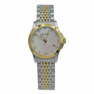 Gucci G - Timeless Diamond Two - Tone Stainless Steel Ladies Watch 27mm Ya126513