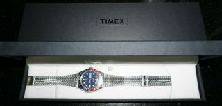 Timex Q 1979 Reissue Gmt Master Pepsi Bezel Stainless Steel Quartz Watch