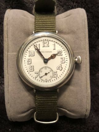Vintage Wwi Waltham Military Trench Watch - Silver Philly Case 0s 15j - Runs Well