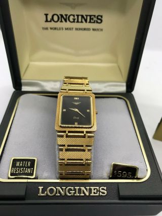Rare 1980 ' s NOS Longines Gold Tone Seafarer Men ' s Dress Watch 3110800 3