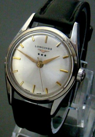 Vtg 1957 Longines Jet Silvergines Ss Mens Watch Cal 23zs 17jewels Ref: 9100 - 3
