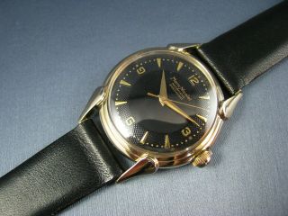 Vintage Marc Nicolet 10k Gold Gf Automatic Mens Watch 17j Black Dial 1955