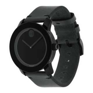 Movado Bold Mens Btr90 42 Mm Black Dial With Black Leather Strap