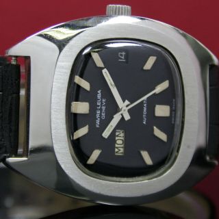 Favre Leuba Geneve Automatic Day Date Steel Mens Steel Vintage Wrist Watch