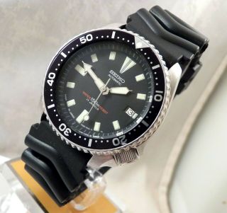 Seiko Classic Black Submariner Automatic Scuba Divers Date Watch Custom 7002 7