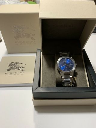 Burberry Chronograph Stamped Blue Dial Stainless Steel Men 