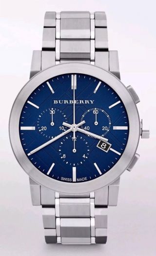 Burberry Chronograph Stamped Blue Dial Stainless Steel Men ' s Watch BU9363 2