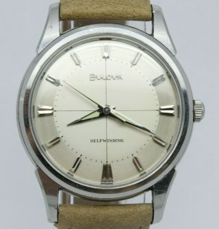 Vintage 1963 Bulova Selfwinding Mens 34.  5mm Steel Automatic Watch Crosshair Dial