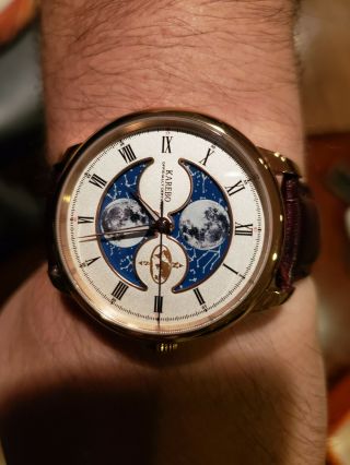 Karebo Moonphase Watch Sapphire Crystal 28 - Jewel Automatic Rose Gold Ss