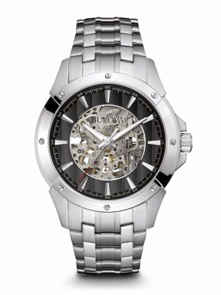Bulova 96a170 Automatic 21 Jewels Stainless Black Dial Men 