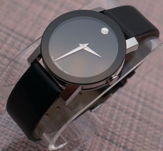 Swiss Movado Sapphire Black Dial Leather Band Men 