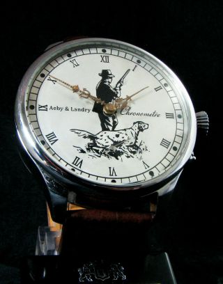 Aeby & Landry Chronometre Rare Antique 1890 Large Steel Wristwatch Hunting Scene