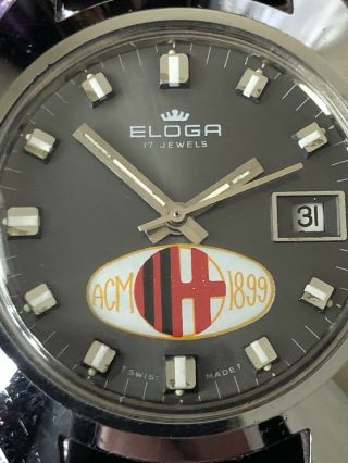 Vintage Mens Watch Eloga 17J Swiss Made AC Milan Football Watch Calcio Orologio 3