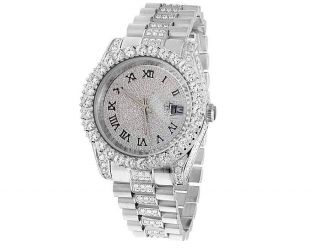 Mens White Gold Plated Steel Jewelry Unlimited 40MM Simulated Diamond Watch 10
