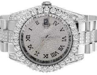 Mens White Gold Plated Steel Jewelry Unlimited 40mm Simulated Diamond Watch
