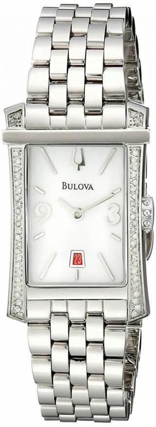 Bulova 96r187 Winslow Stainless Steel Silver Dial Diamond Accented Ladies Watch