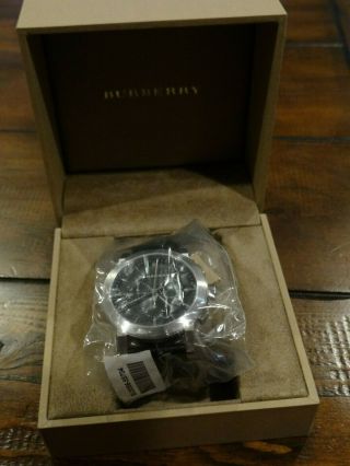 Nib Burberry Bu9356 Mens Black Dial Chronograph Bk Leather Swiss Made Watch $595