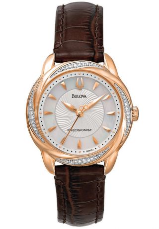 Bulova Womens 98r152 Precisionist Brightwater 20 Diamond Accnted Rose - Gold Watch