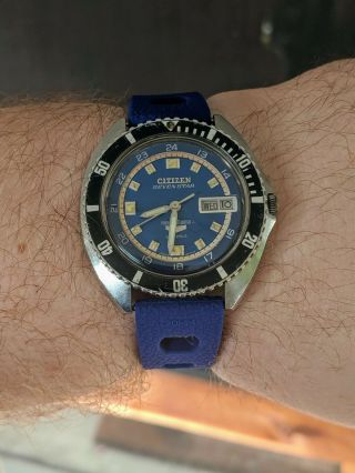 Vintage ' 69 Citizen Seven Star 100M Diver ' s Watch,  Blue Dial, 3