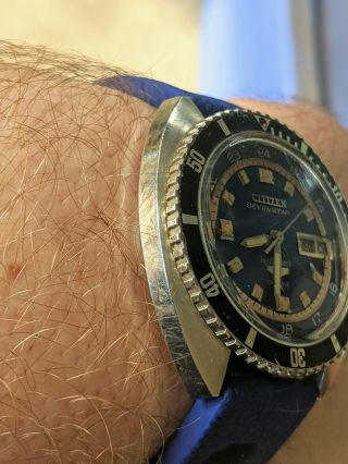 Vintage ' 69 Citizen Seven Star 100M Diver ' s Watch,  Blue Dial, 7
