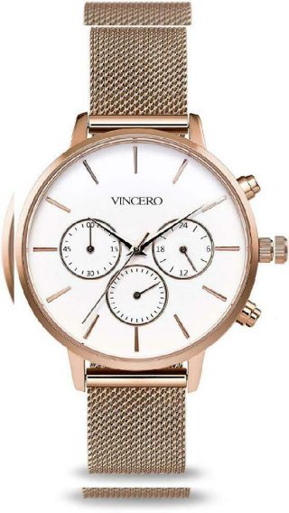 Vincero Luxury Woman’s Kleio Wrist Watch With A Mesh Band Rose,  White