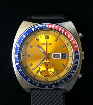 Vintage Seiko Pogue 6139 - 6005 Automatic Chronograph Stainless Pepsi Wristwatch