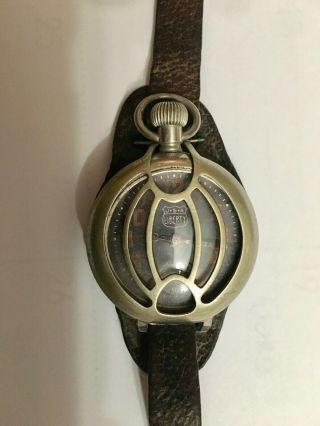 Wwi U.  S.  Pocket Watch With Leather Wrist Strap & Shrapnel Guard Liberty Usa