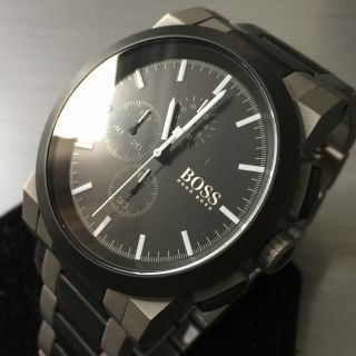 Mens Hugo Boss Designer Watch Grey Black Chunky Steel Bracelet 1512958