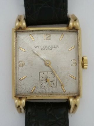 Huge Chunky Wittnauer Revue 14k Gold Vintage Art Deco Mens Wrist Watch