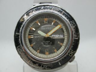 VINTAGE SQUALE 100 ATMOS DAYDATE STAINLESS STEEL QUARTZ MENS DIVER WATCH 2