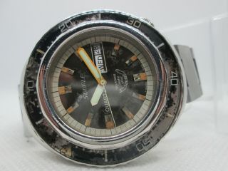 VINTAGE SQUALE 100 ATMOS DAYDATE STAINLESS STEEL QUARTZ MENS DIVER WATCH 5