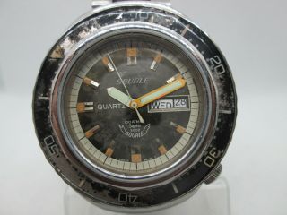 VINTAGE SQUALE 100 ATMOS DAYDATE STAINLESS STEEL QUARTZ MENS DIVER WATCH 7